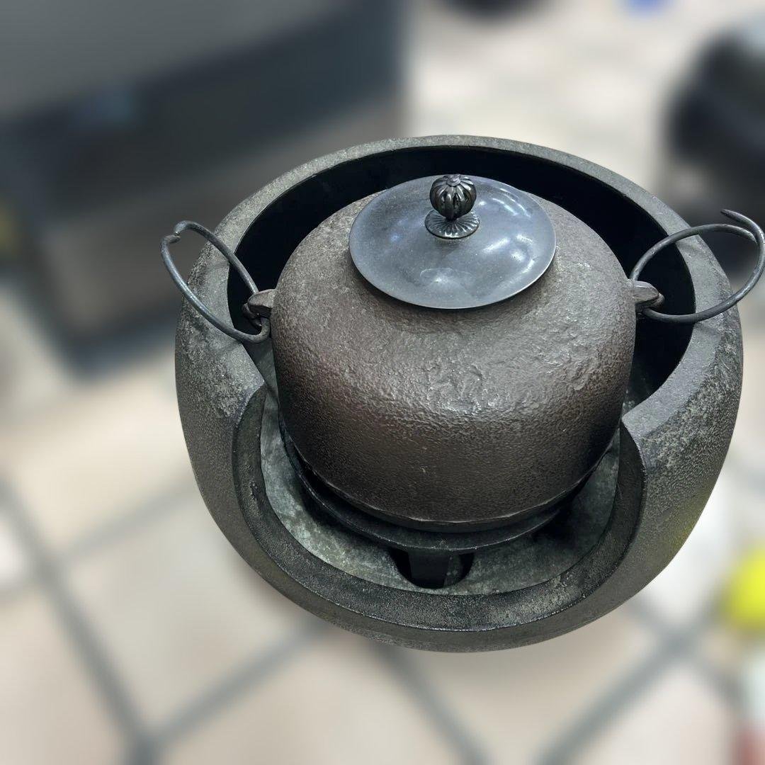 風炉釜茶釜セット 茶道具鉄釜 昭和 レトロ 骨董品　アンティーク
